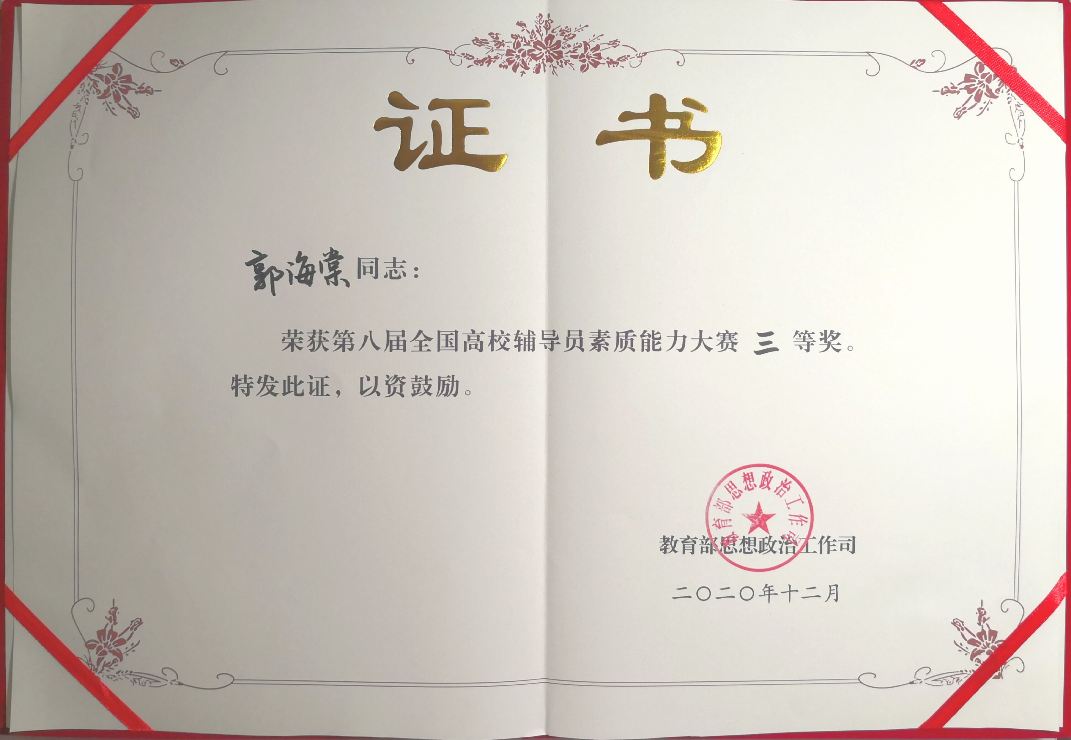 乐鱼全球最大体育平台_乐鱼(中国)辅导员郭海棠老师获国赛三等奖